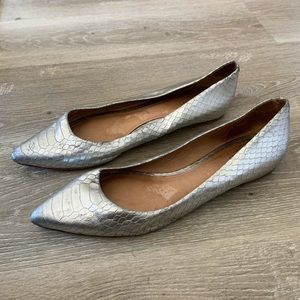 Coach Trissa Silver Snake Leather Pointed Toe Flat